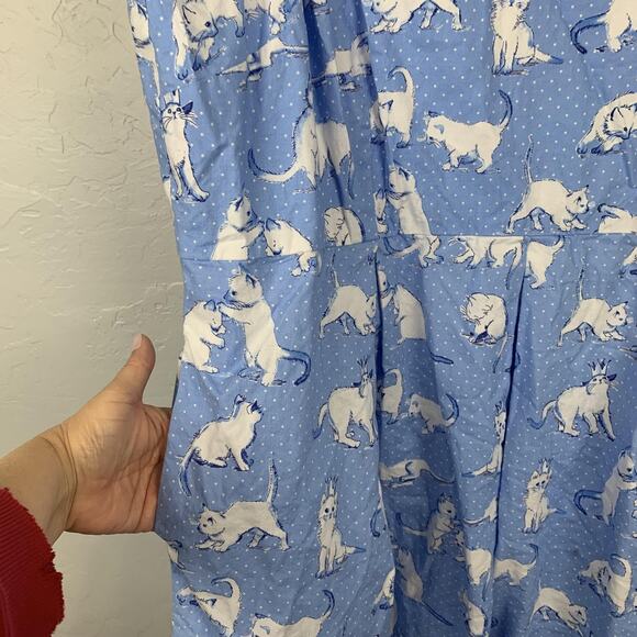 Bea & Dot ModCloth Dress Womens 4X Blue Cat Print Fit & Flare Pockets - Picture 3 of 10